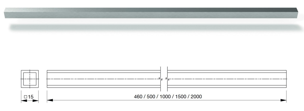 Stabilisationsstange, Eckig Aluminium-spezialgebeizt-glanzeloxiert 460mm Lang(geeignet für glanz- und mattverchromt Beschläge)